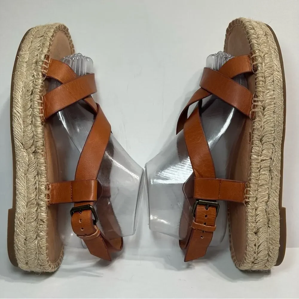 Madewell the Malia Espadrille Sandals US 9.5 Caramel Strappy Leather Platform